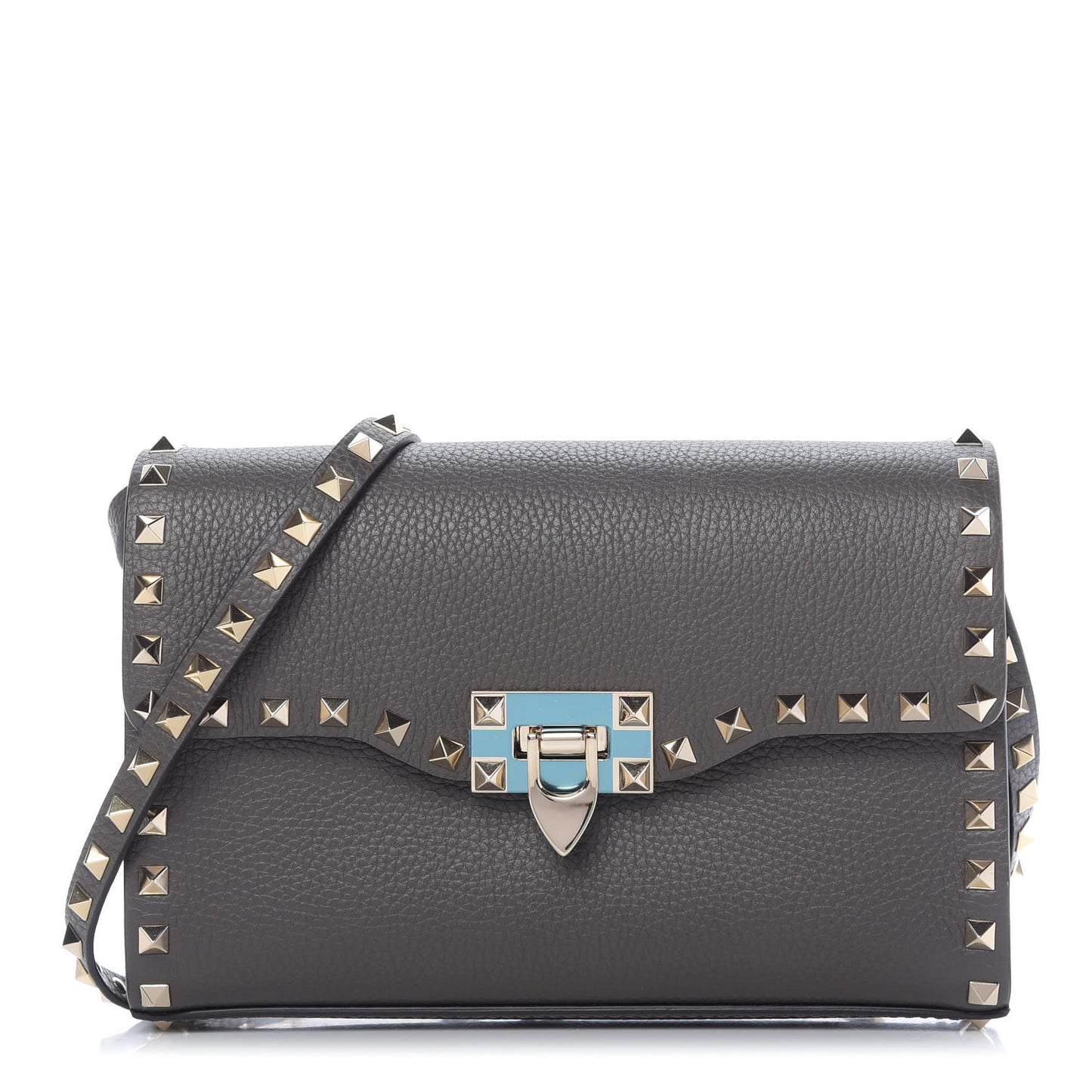 Pebbled Calfskin Medium Rockstud Flip Lock Crossbody Bag Graphite