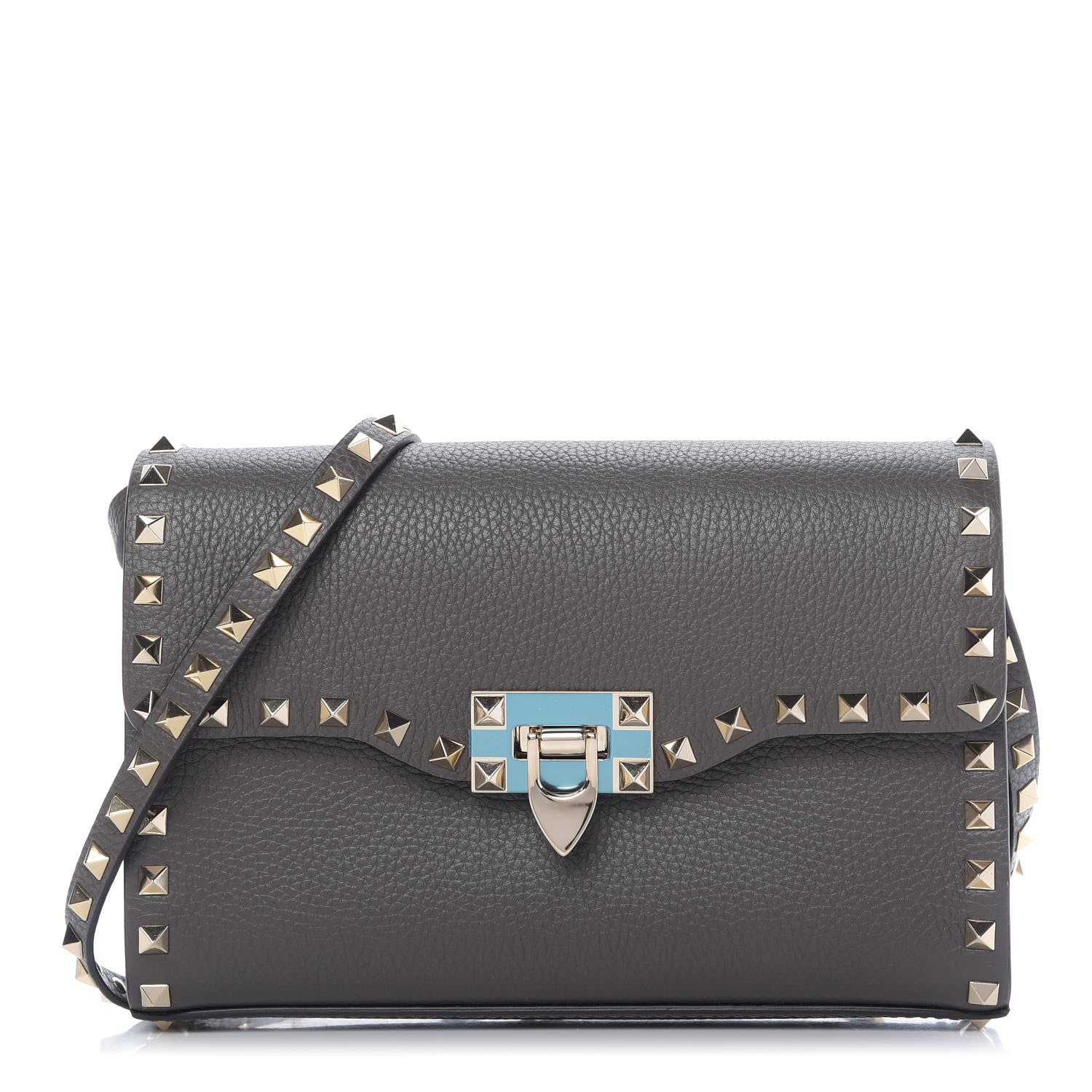 Valentino Garavani Pebbled Calfskin Medium Rockstud Flip Lock Crossbody Bag Graphite 1 of 9