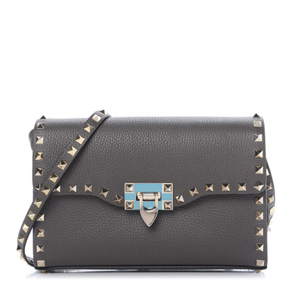 Valentino Garavani Pebbled Calfskin Medium Rockstud Flip Lock Crossbody Bag Graphite 1 of 9