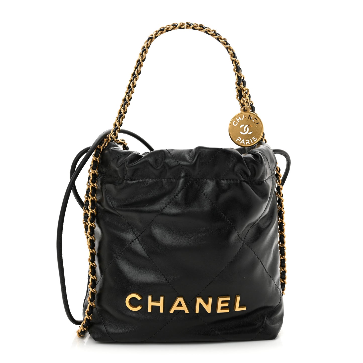 Shiny Calfskin Quilted Mini Chanel 22 Black