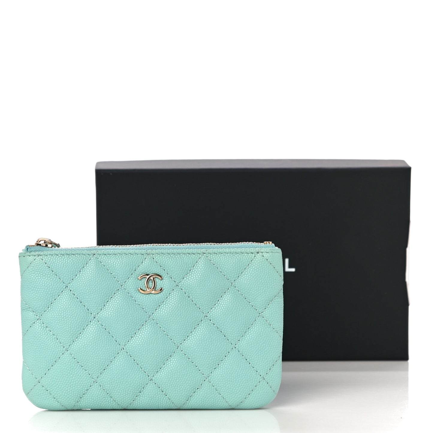 Caviar Quilted Small Cosmetic Case Light Blue