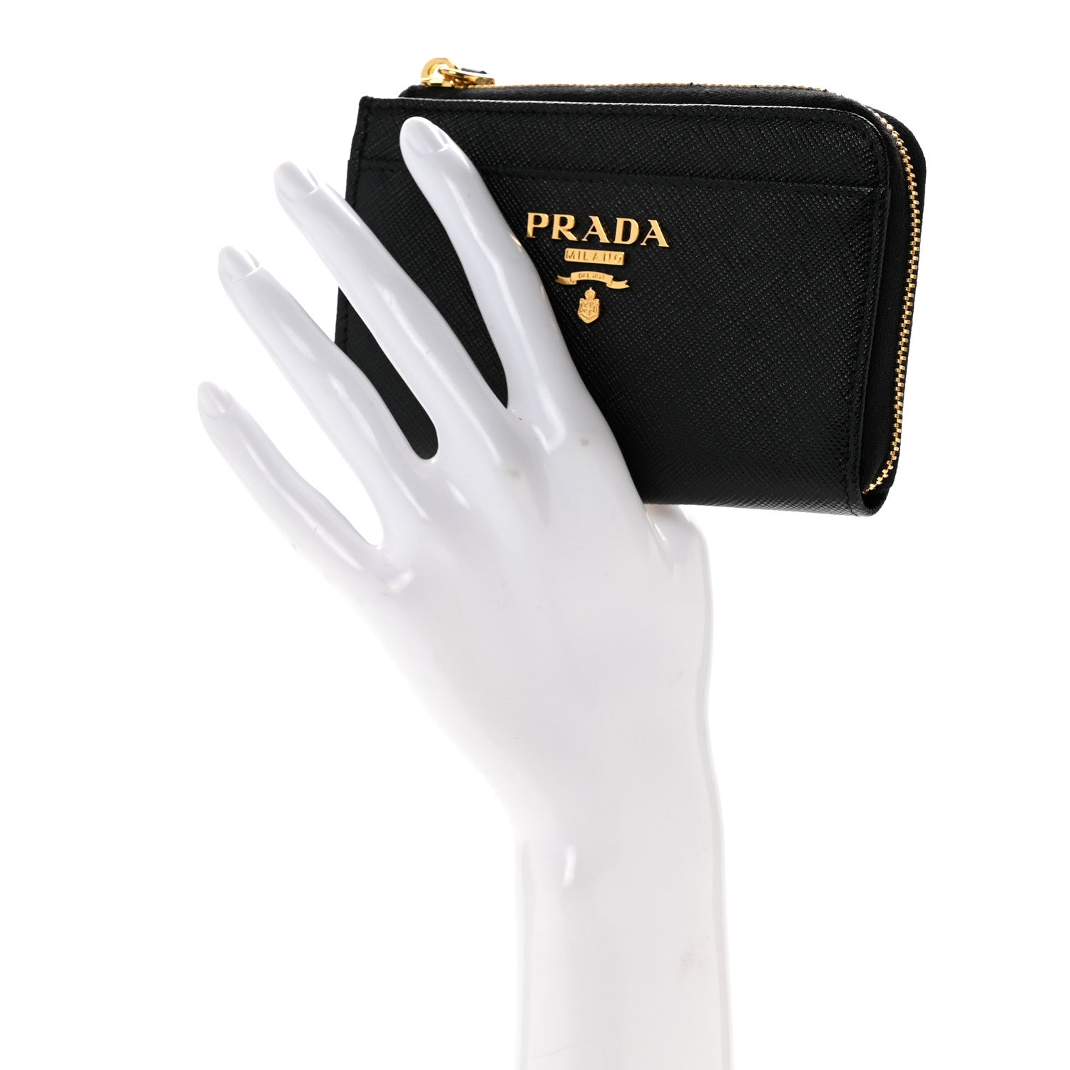 Prada Saffiano Metal Zip Around Keychain Black 2 of 9