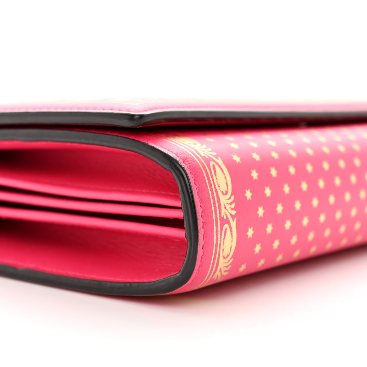 X SEGA Calfskin GUCCY Stars Chain Wallet Violet Fuxia Gold
