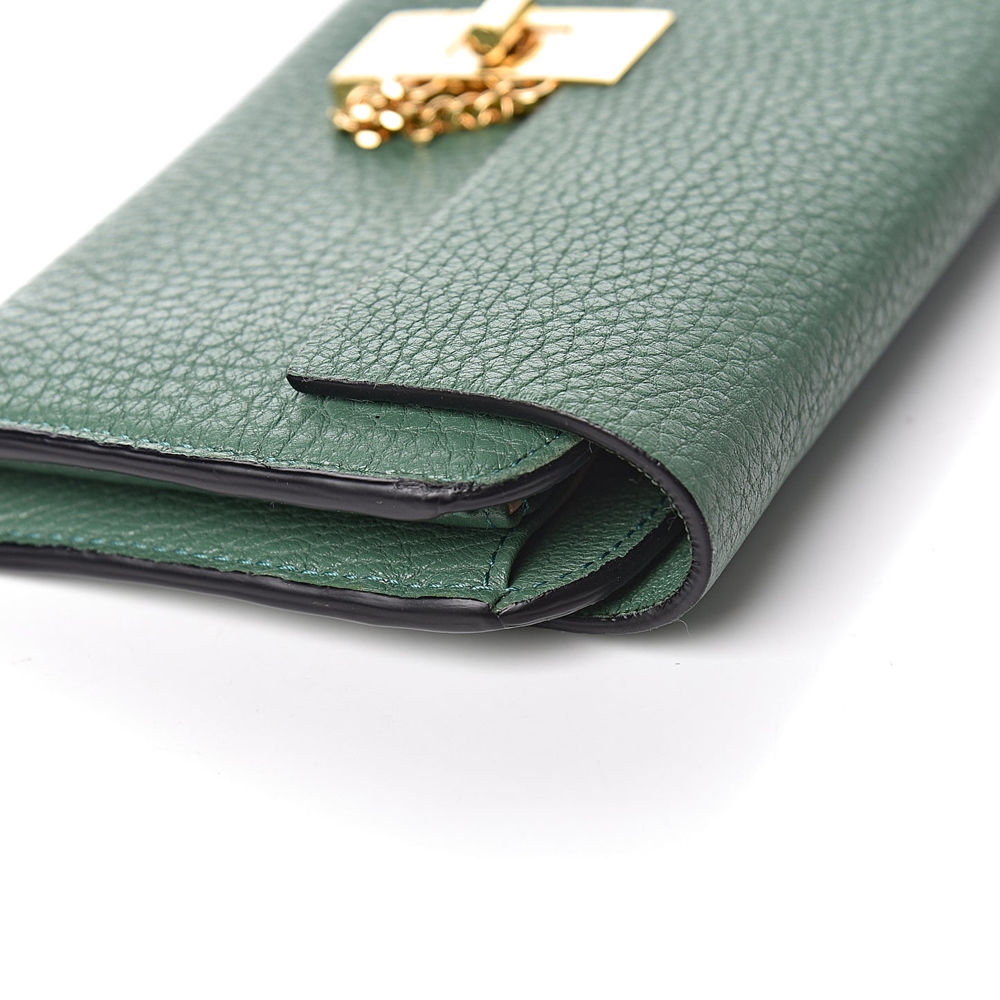Grained Lambskin Drew Long Wallet with Flap Soft Green