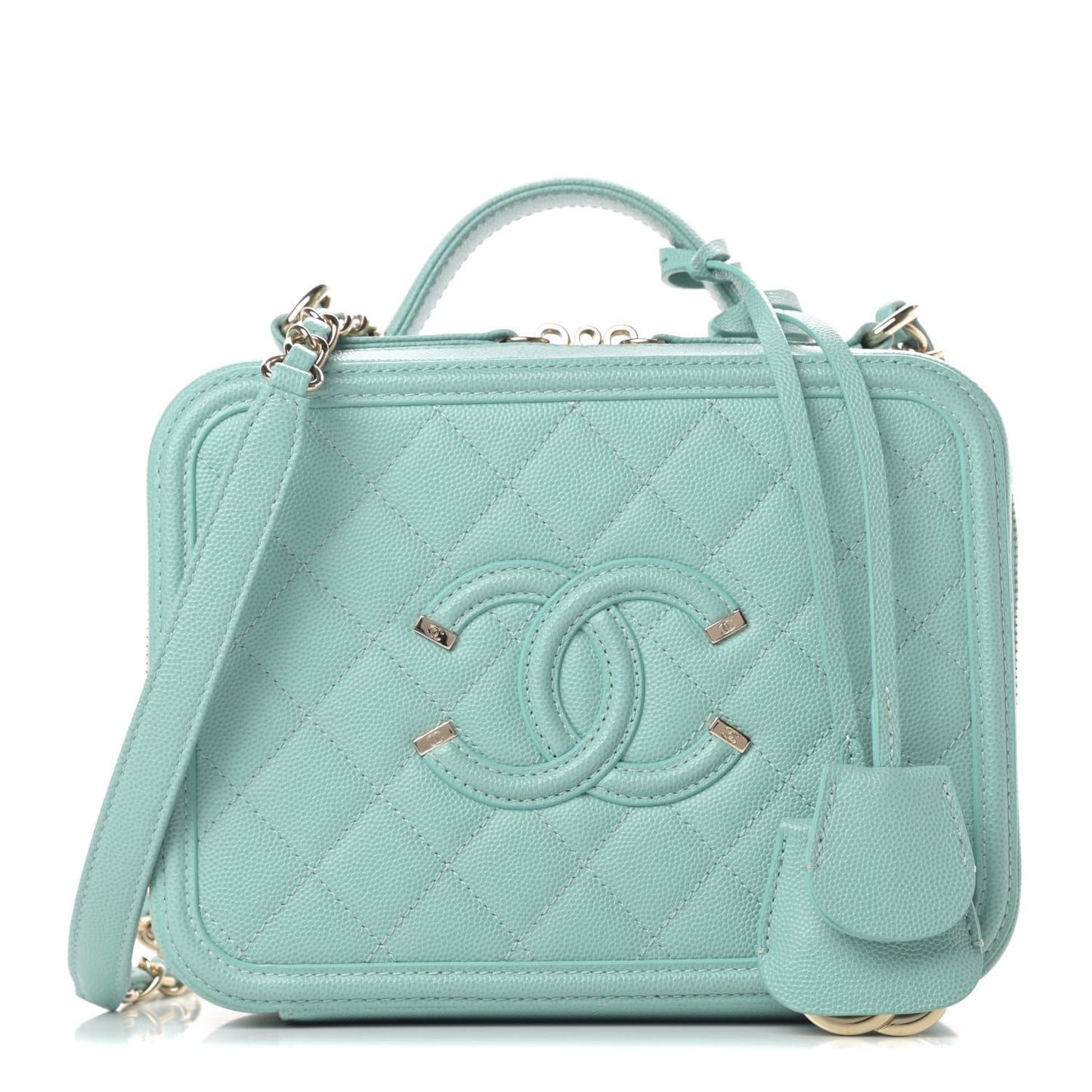 Caviar Quilted Medium CC Filigree Vanity Case Light Blue