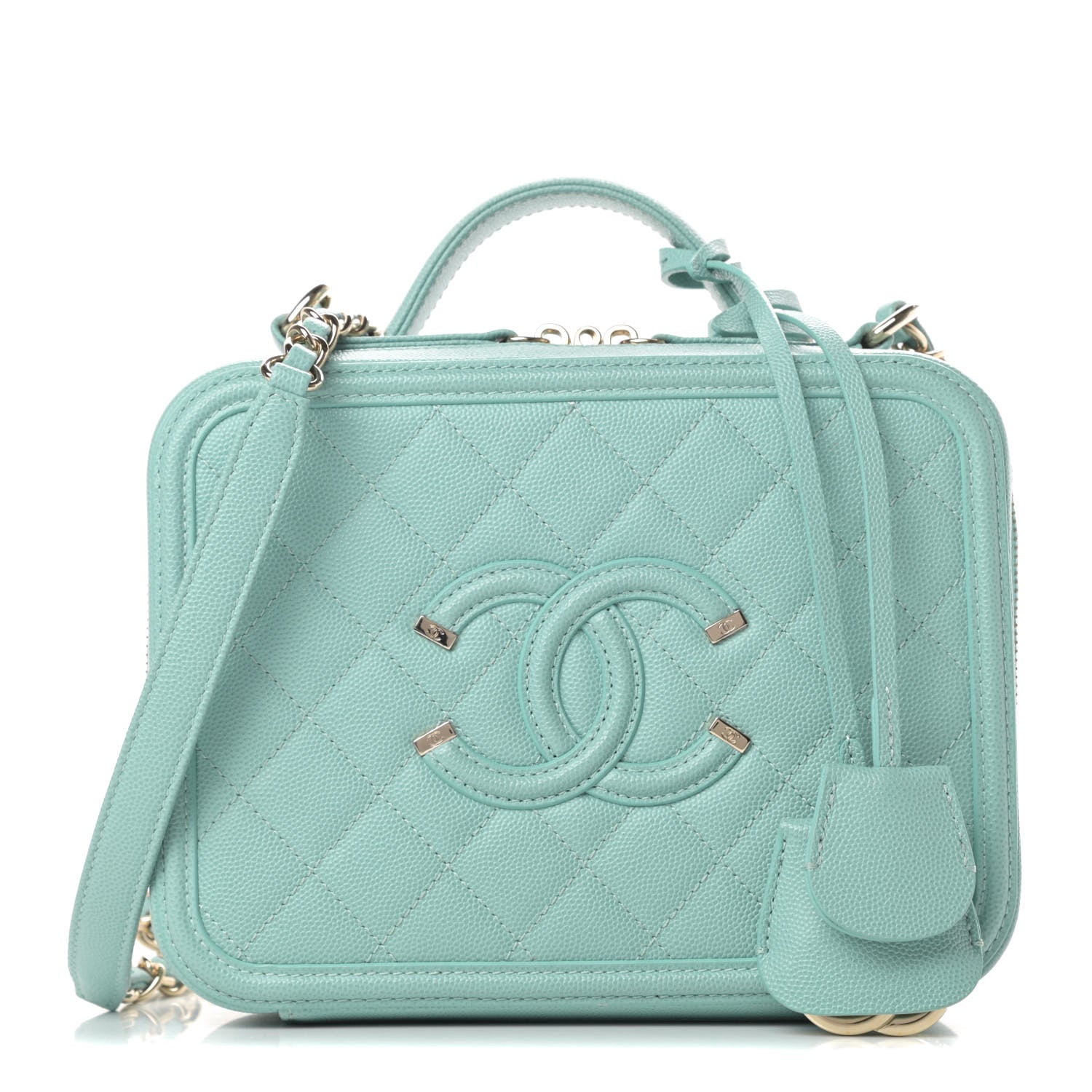 Chanel Caviar Quilted Medium CC Filigree Vanity Case Light Blue 1 of 10