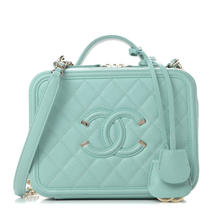 Chanel Caviar Quilted Medium CC Filigree Vanity Case Light Blue 1 of 10