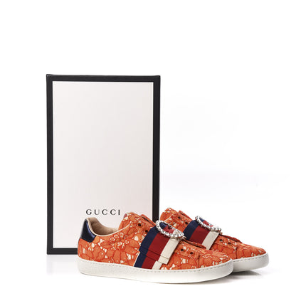Gucci Lace Crystal Sylvie Web Flower Leaf Womens Ace Sneakers 35.5 Hot Orange Tan Beige 11 of 11