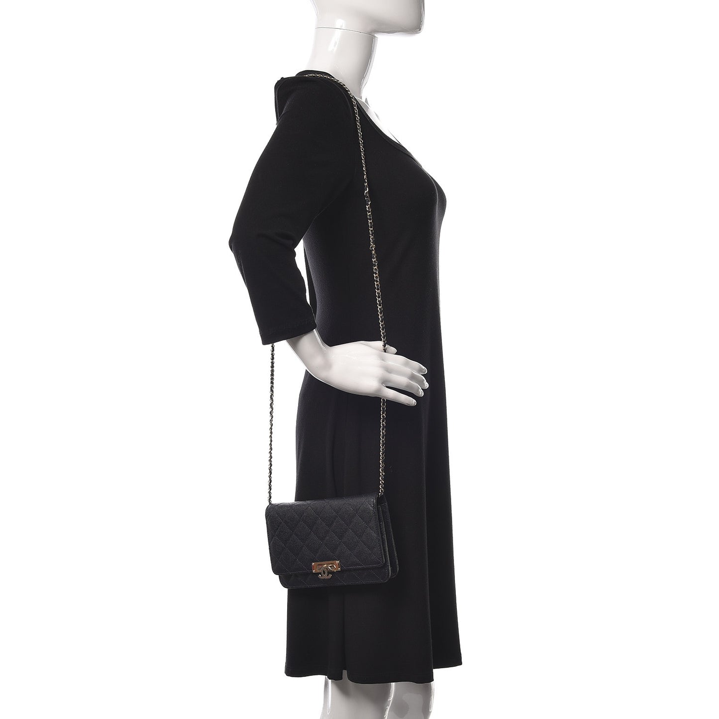 Caviar Quilted Golden Class Wallet On Chain WOC Navy