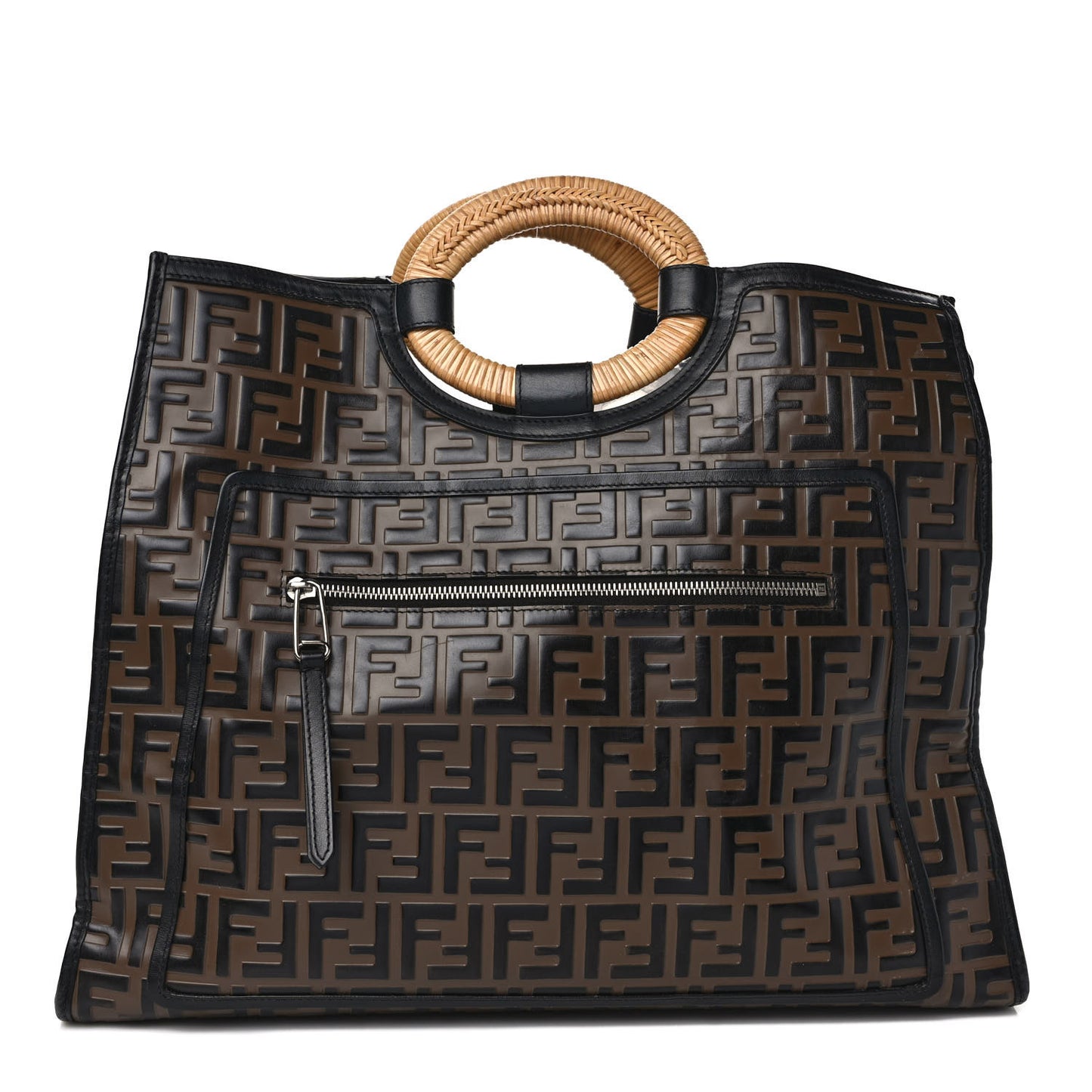 Vitello Century Wicker Bi-Color FF 1974 Embossed Large Runaway Shopper Tote Maya Black