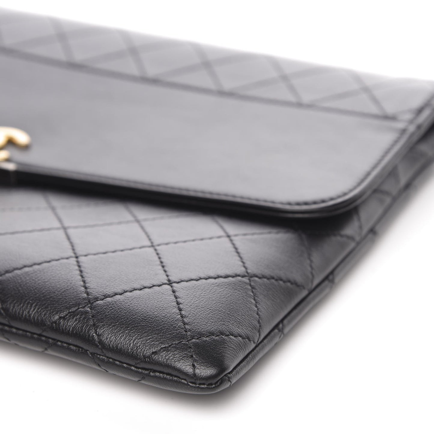 Calfskin Quilted CC Flap Clutch Black