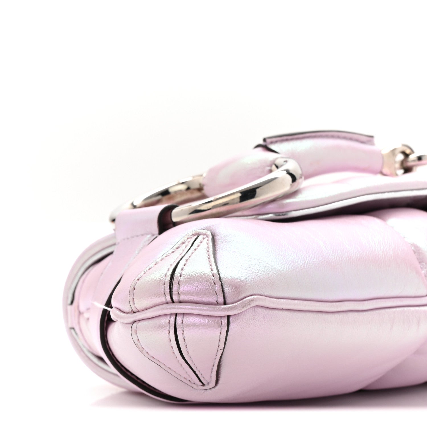 Gucci Iridescent Nappa Vertical Matelasse Medium Maxi Horsebit Chain Shoulder Bag Escape Pink 9 of 10
