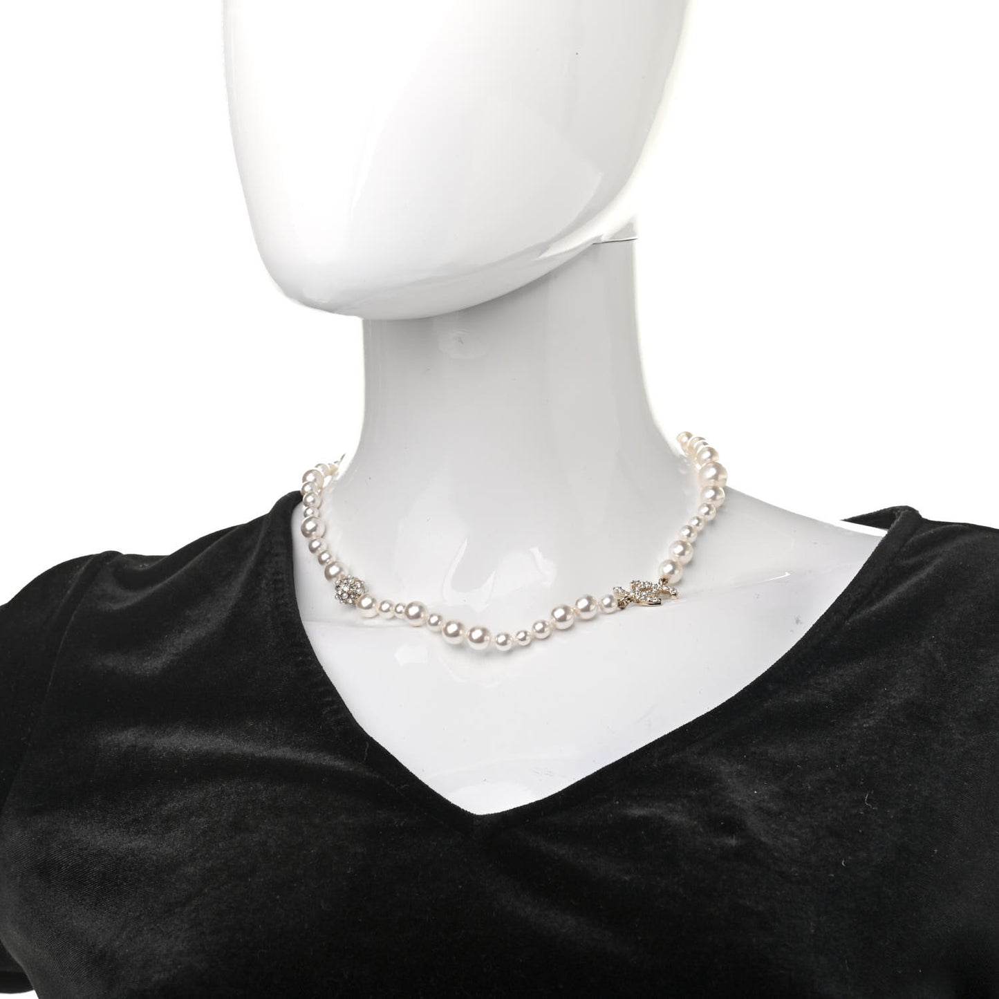 Pearl Crystal CC Short Necklace Gold