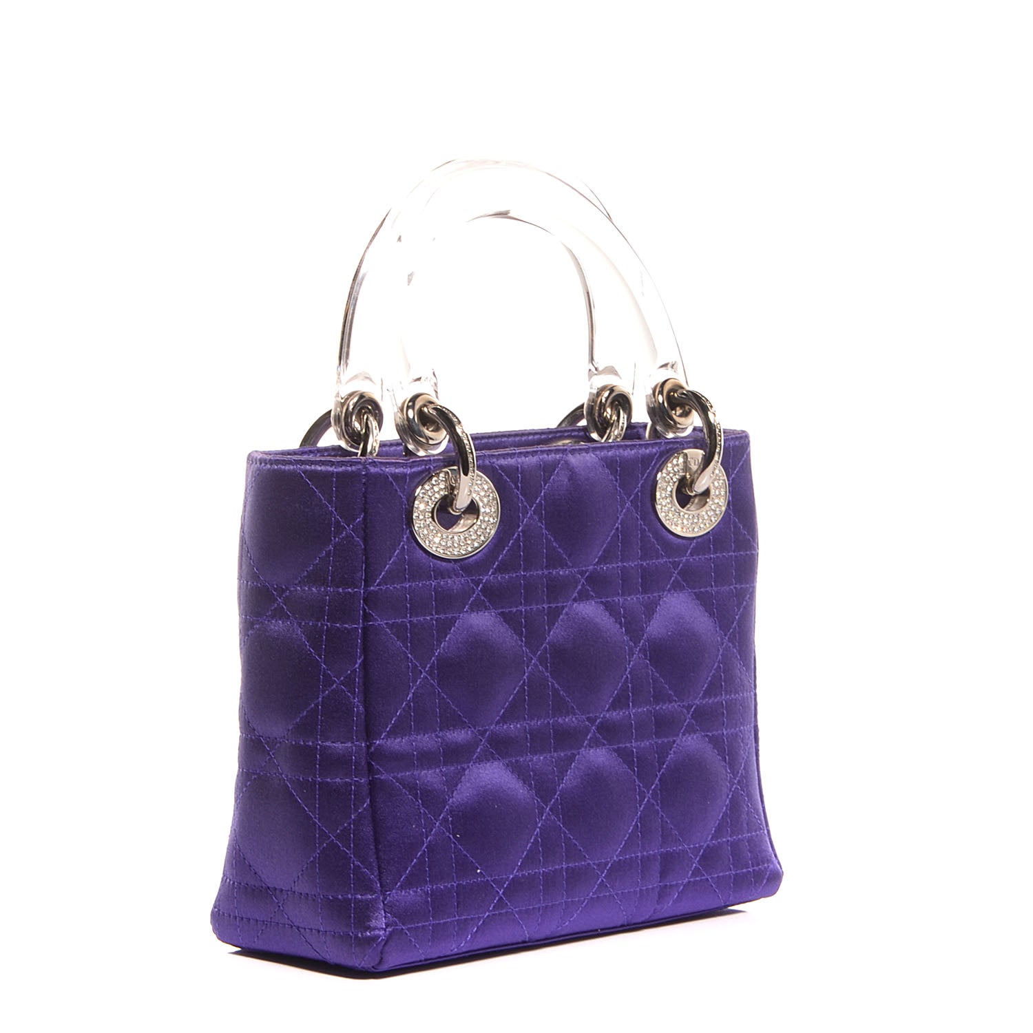 Christian Dior Satin Swarovski Crystal Cannage Mini Lady Dior Purple 3 of 10