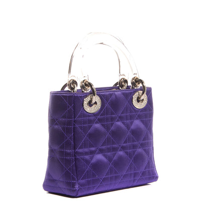 Christian Dior Satin Swarovski Crystal Cannage Mini Lady Dior Purple 3 of 10