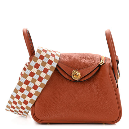 Hermes Taurillon Clemence Maxi Quadrille Mini Lindy 20 Cuivre Chai Nata Bleu Brume 1 of 10