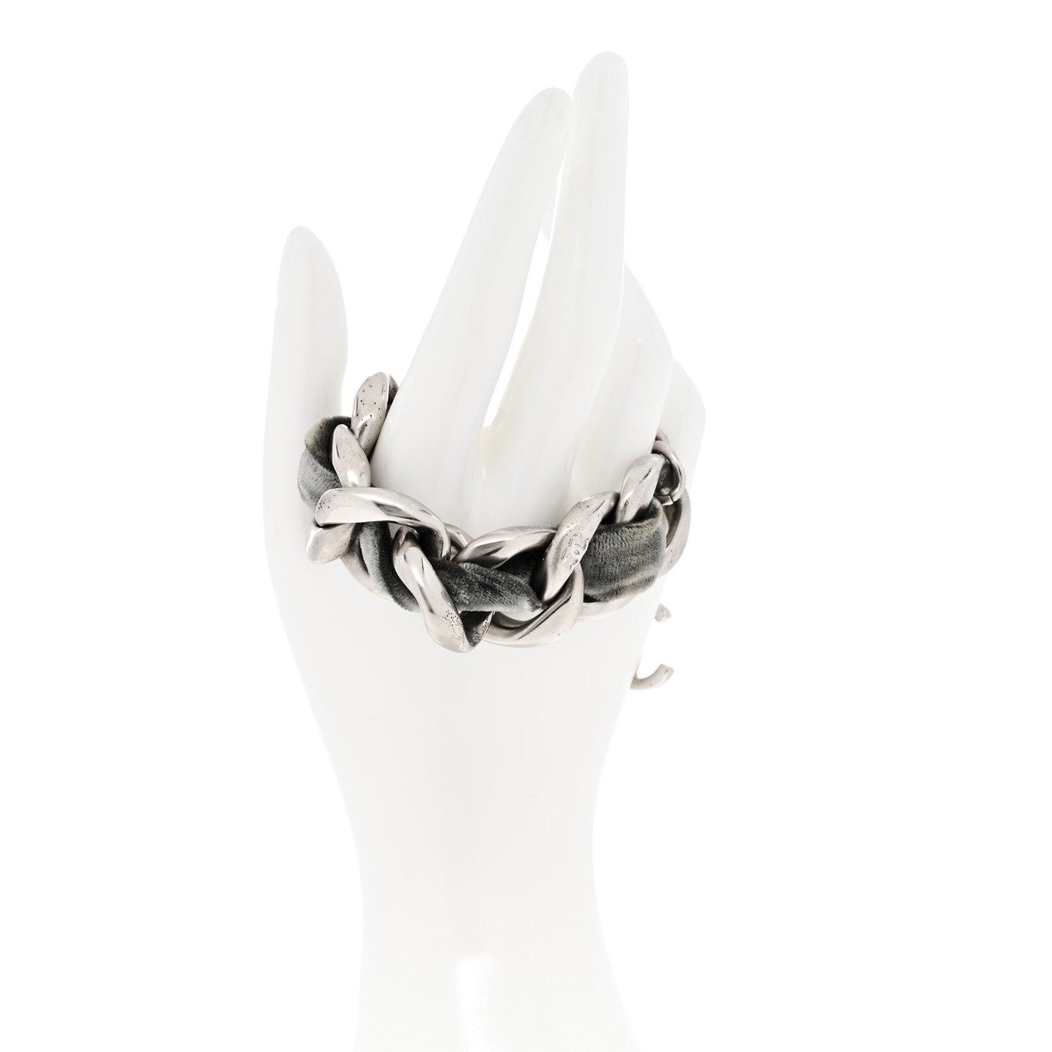 Chanel Velvet CC Chain Bracelet Grey Silver 2 of 6