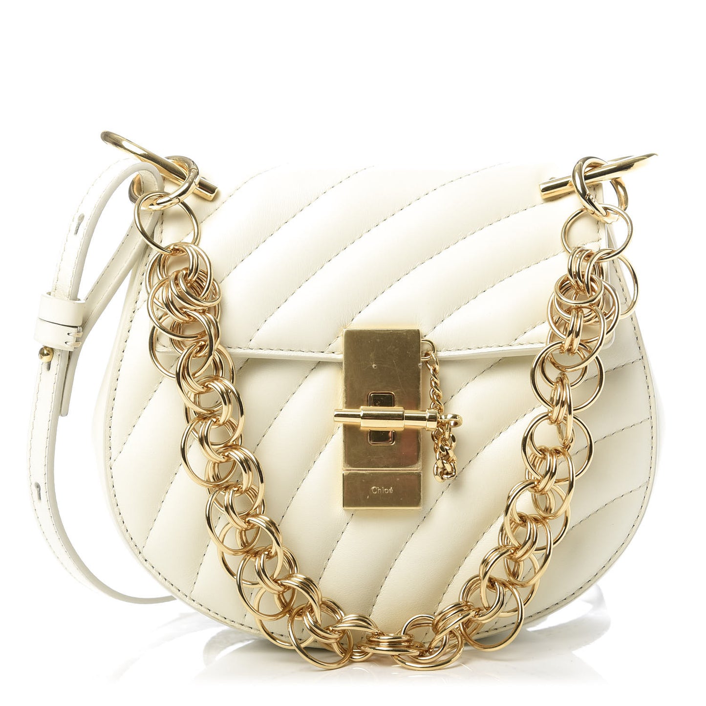 Calfskin Quilted Mini Drew Bijou Shoulder Bag Natural White