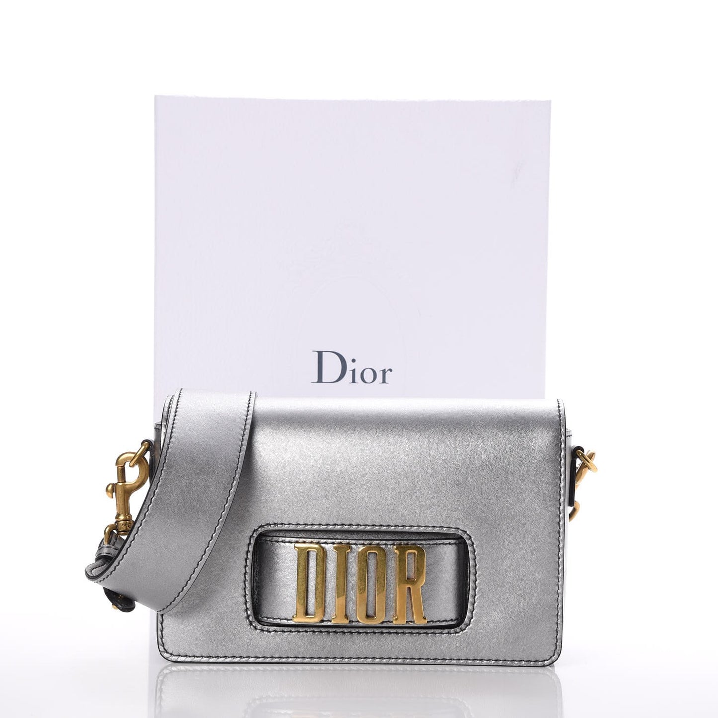 Metallic Smooth Calfskin Dio(r)evolution Flap Bag Silver