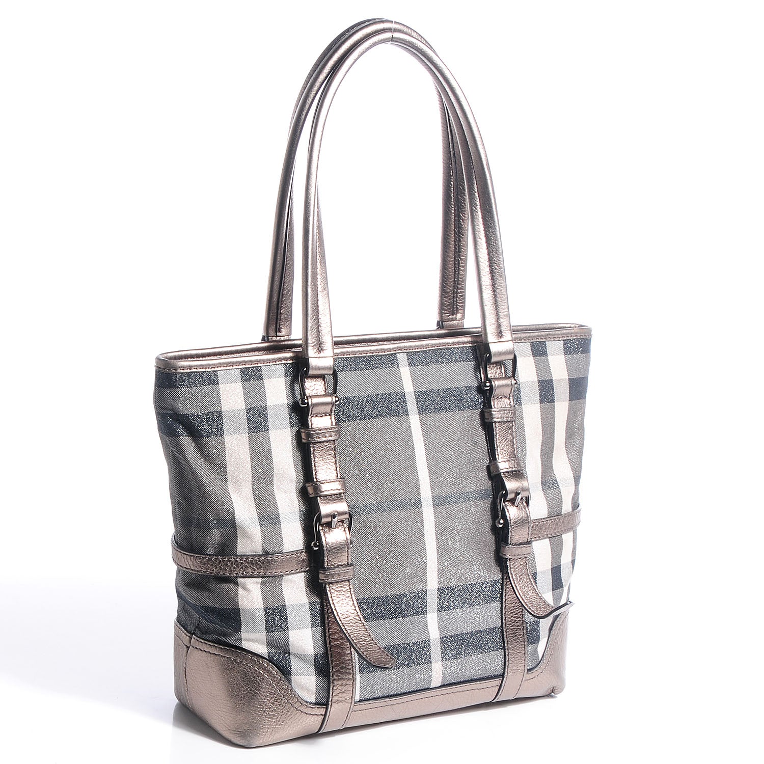 Burberry Shimmer Check Small Tote Silver 3 of 7