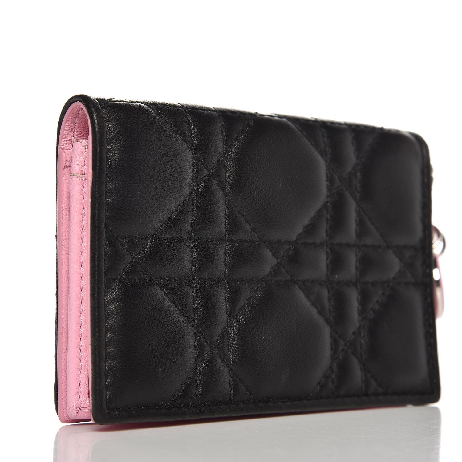 Christian Dior Lambskin Cannage Bi-color Small Lady Dior Flap Card Holder Black Pink 3 of 7