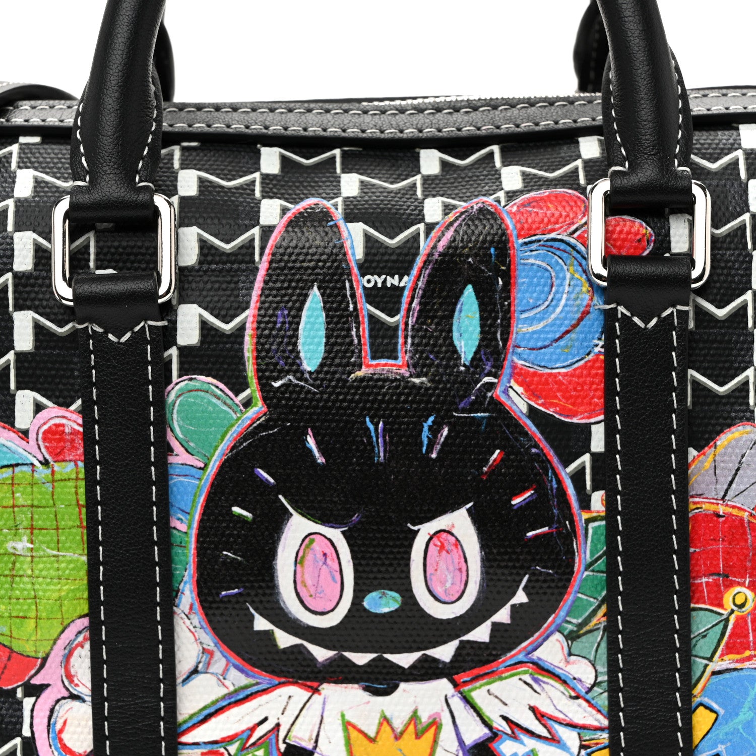 Moynat X KASING LUNG Calfskin Canvas M Labubu Boston Bag Black Multicolor 9 of 11