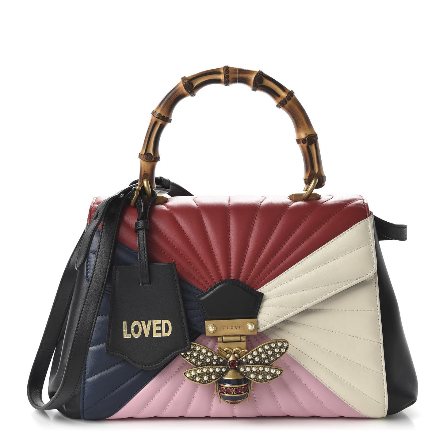 Calfskin Bamboo Trapuntata Queen Margaret Top Handle Bag Blue Agata Hibiscus Red Mystic White Sugar Pink
