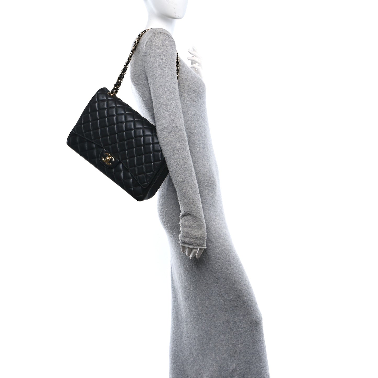 Lambskin Quilted Maxi Double Flap Black