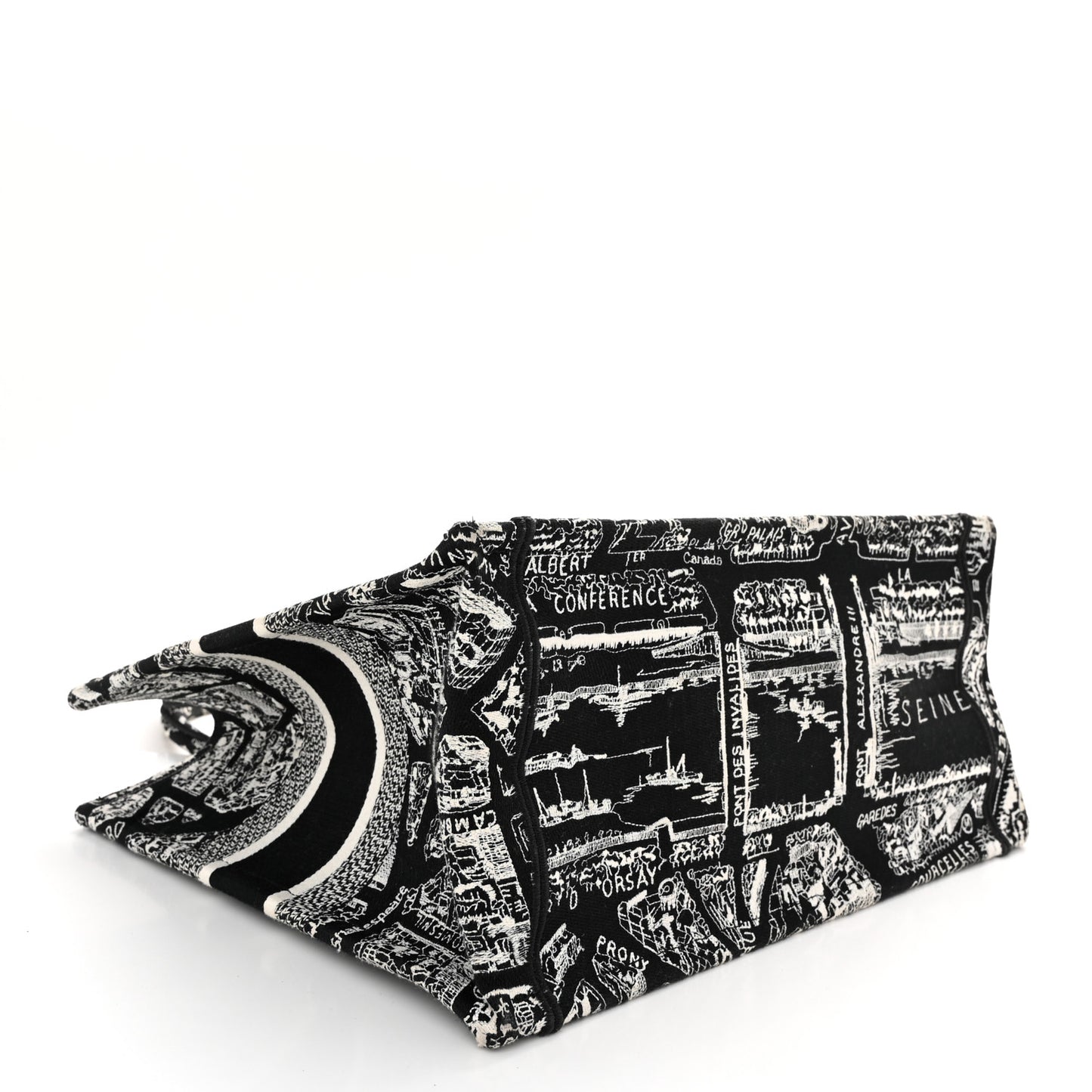 Canvas Embroidered Medium Plan De Paris Book Tote Black White