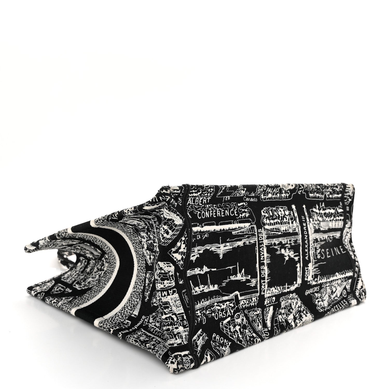 Christian Dior Canvas Embroidered Medium Plan De Paris Book Tote Black White 4 of 12