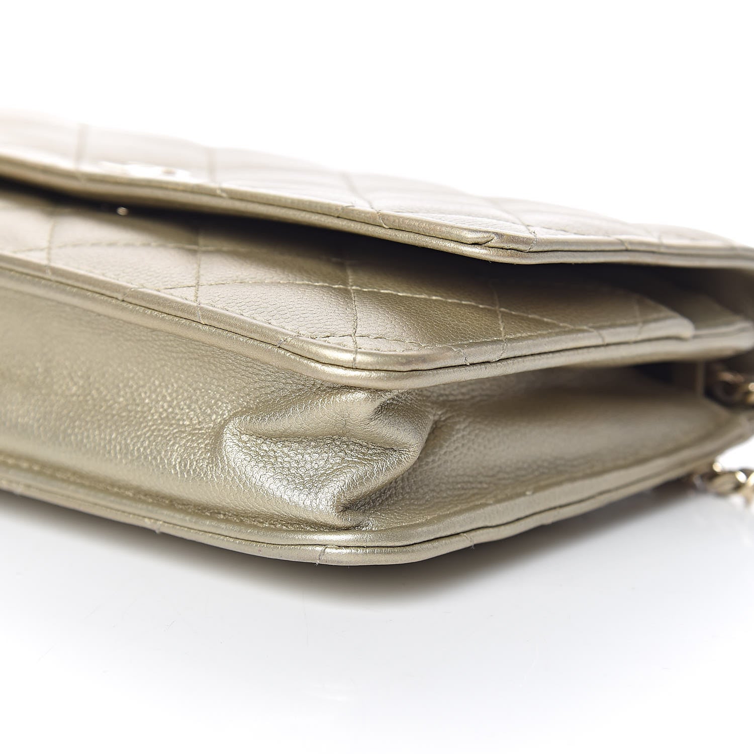 Chanel Pearly Caviar Quilted Wallet On Chain WOC Light Gold 10 of 14