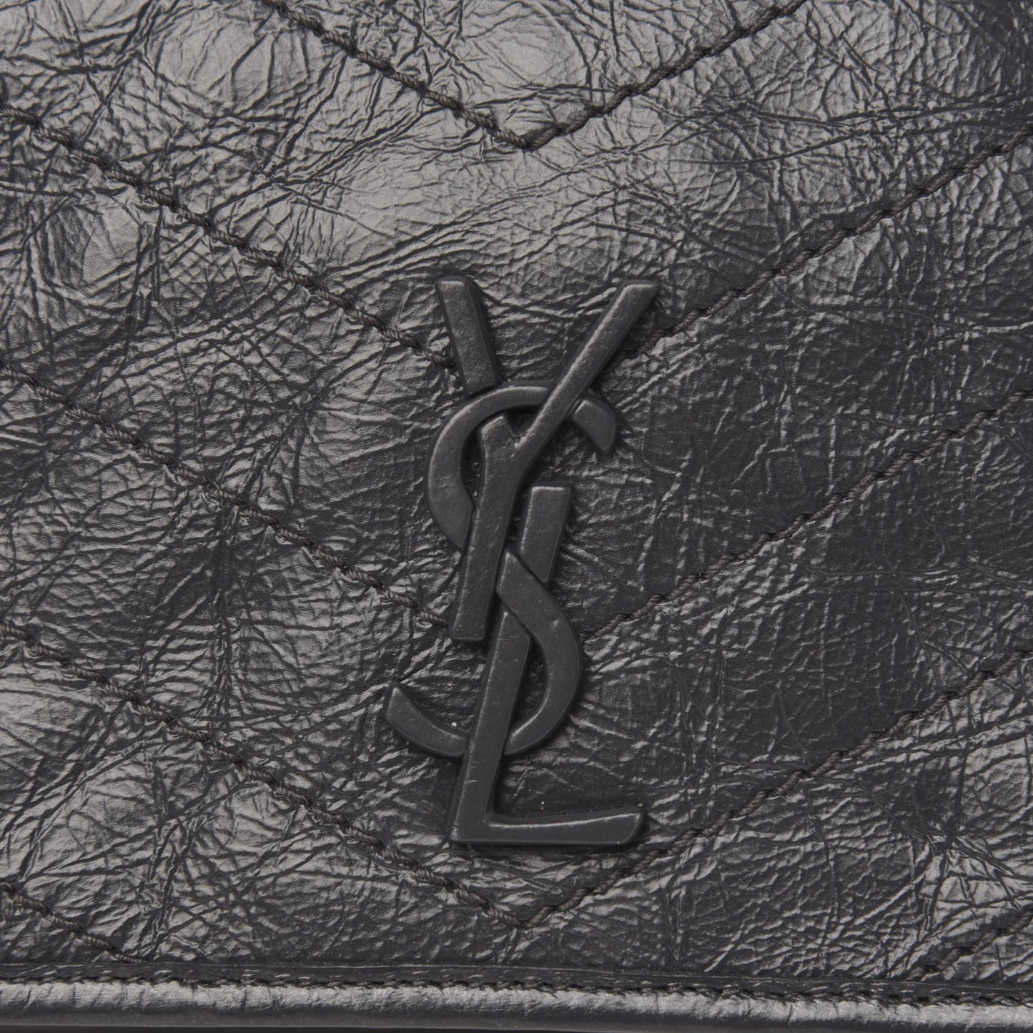 Crinkled Calfskin Matelasse Monogram Niki Chain Wallet Fog