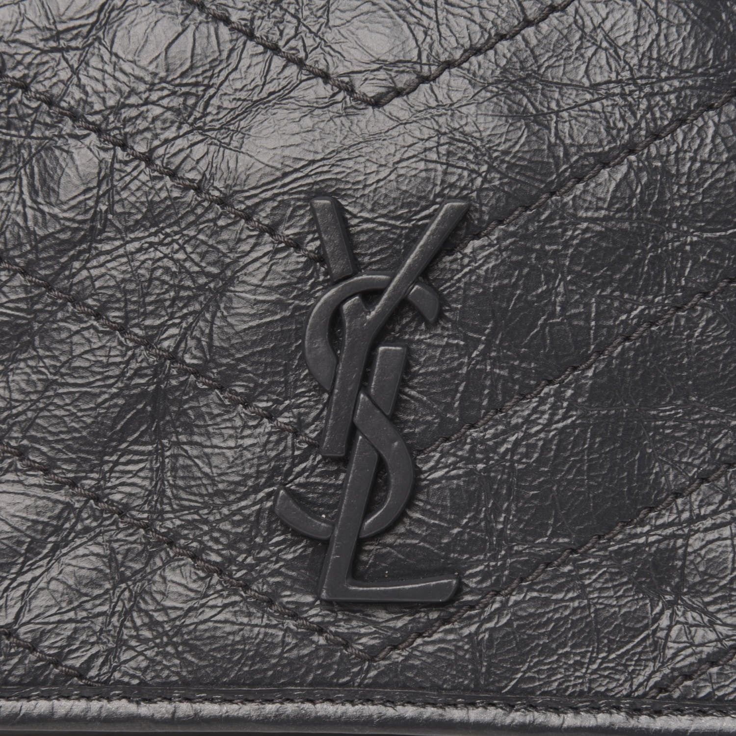 Saint Laurent Crinkled Calfskin Matelasse Monogram Niki Chain Wallet Fog 9 of 9