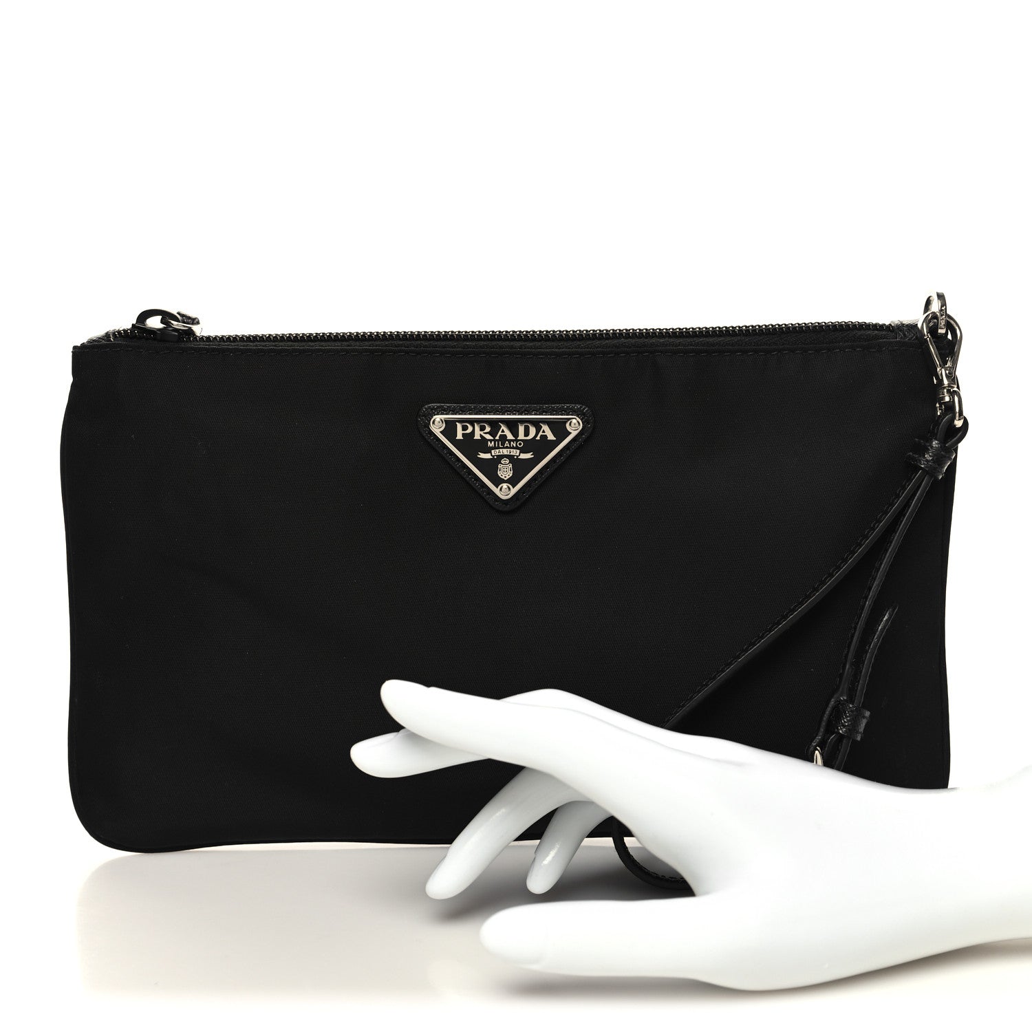 Prada Tessuto Nylon Saffiano Wristlet Black 2 of 9