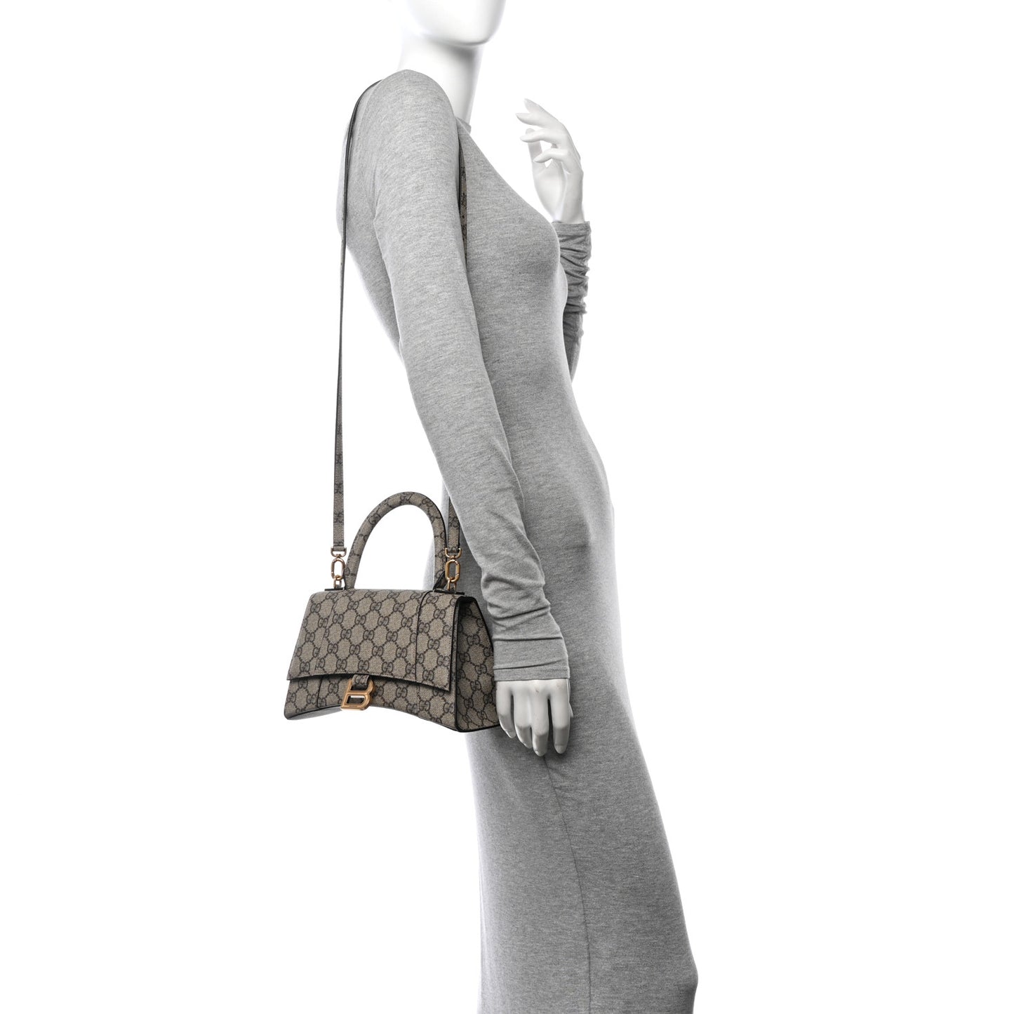 X GUCCI GG Supreme Monogram Small Hourglass Top Handle Bag Beige Ebony