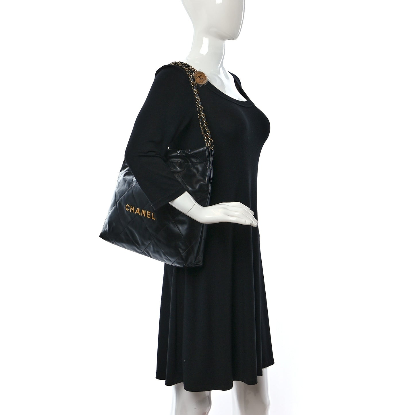 Shiny Calfskin Quilted Small Chanel 22 Black