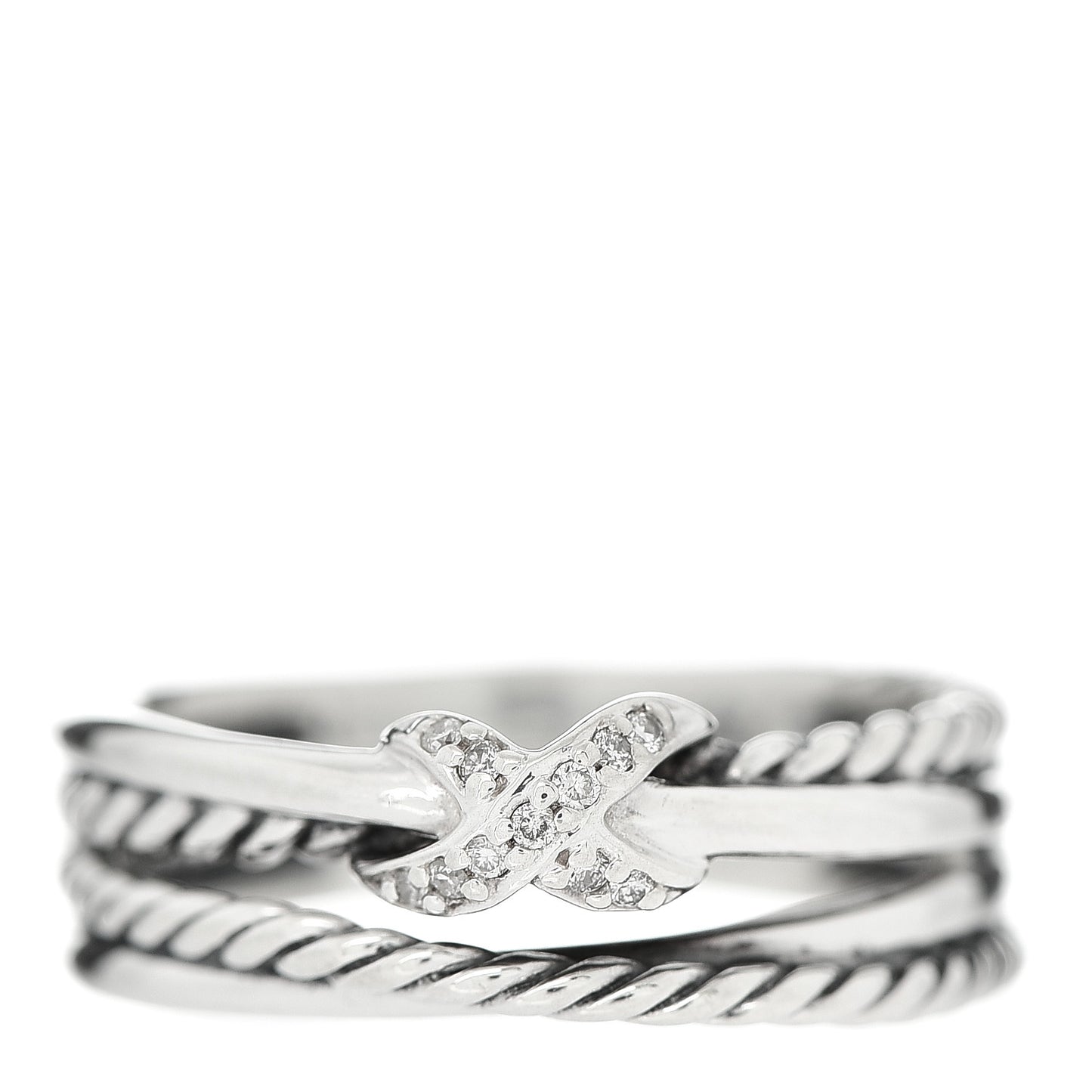 Sterling Silver Diamond X Crossover Ring 54 7