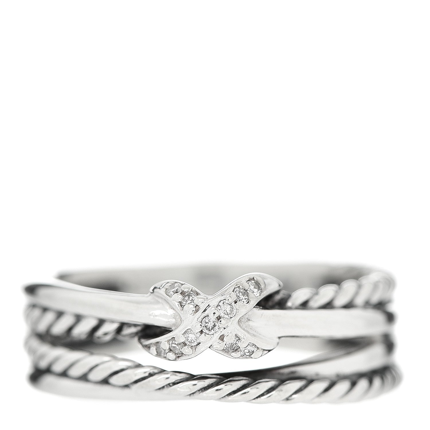 David Yurman Sterling Silver Diamond X Crossover Ring 54 7 1 of 4