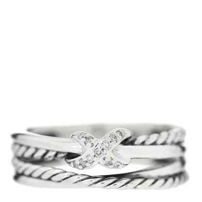 David Yurman Sterling Silver Diamond X Crossover Ring 54 7 1 of 4