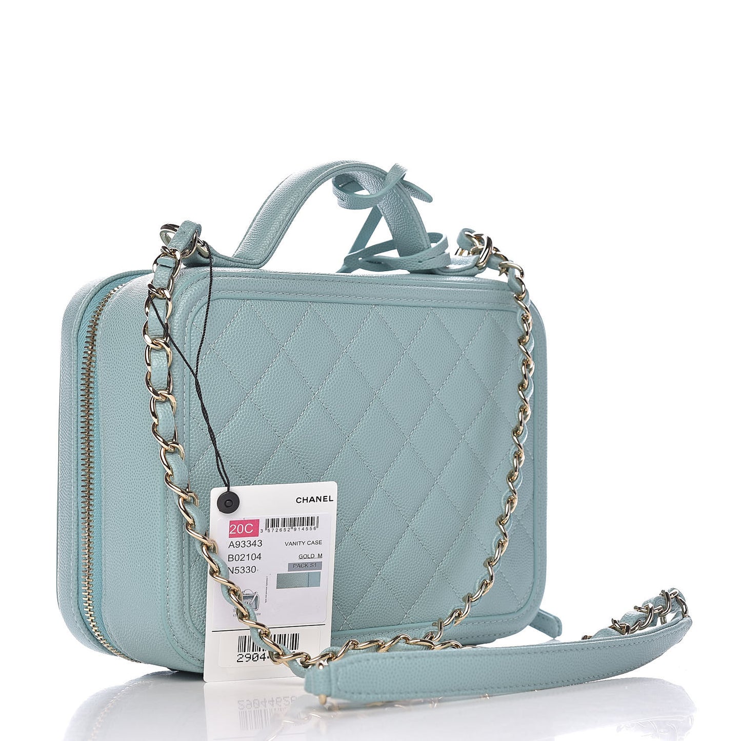Caviar Quilted Medium CC Filigree Vanity Case Light Blue