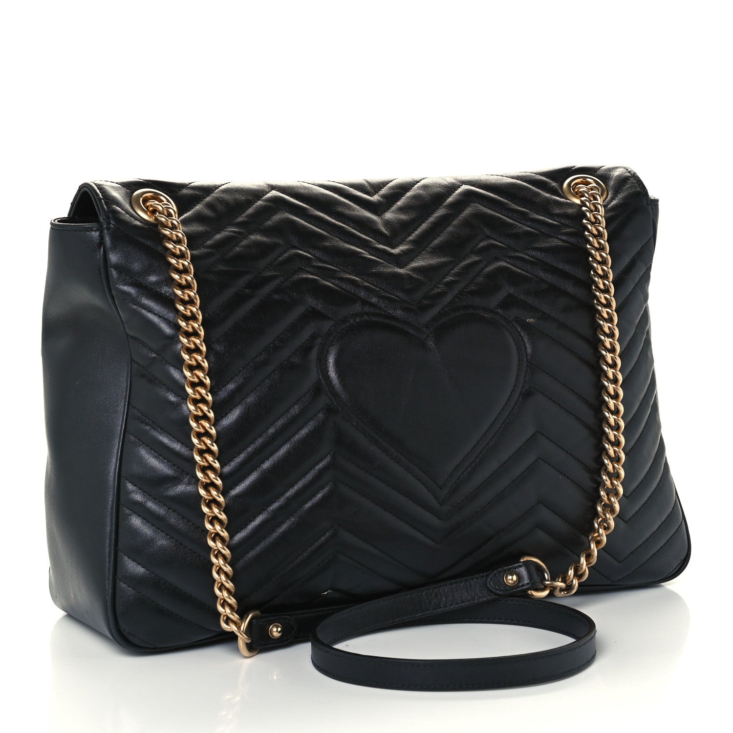 Gucci Calfskin Matelasse Large GG Marmont Shoulder Bag Black 3 of 12