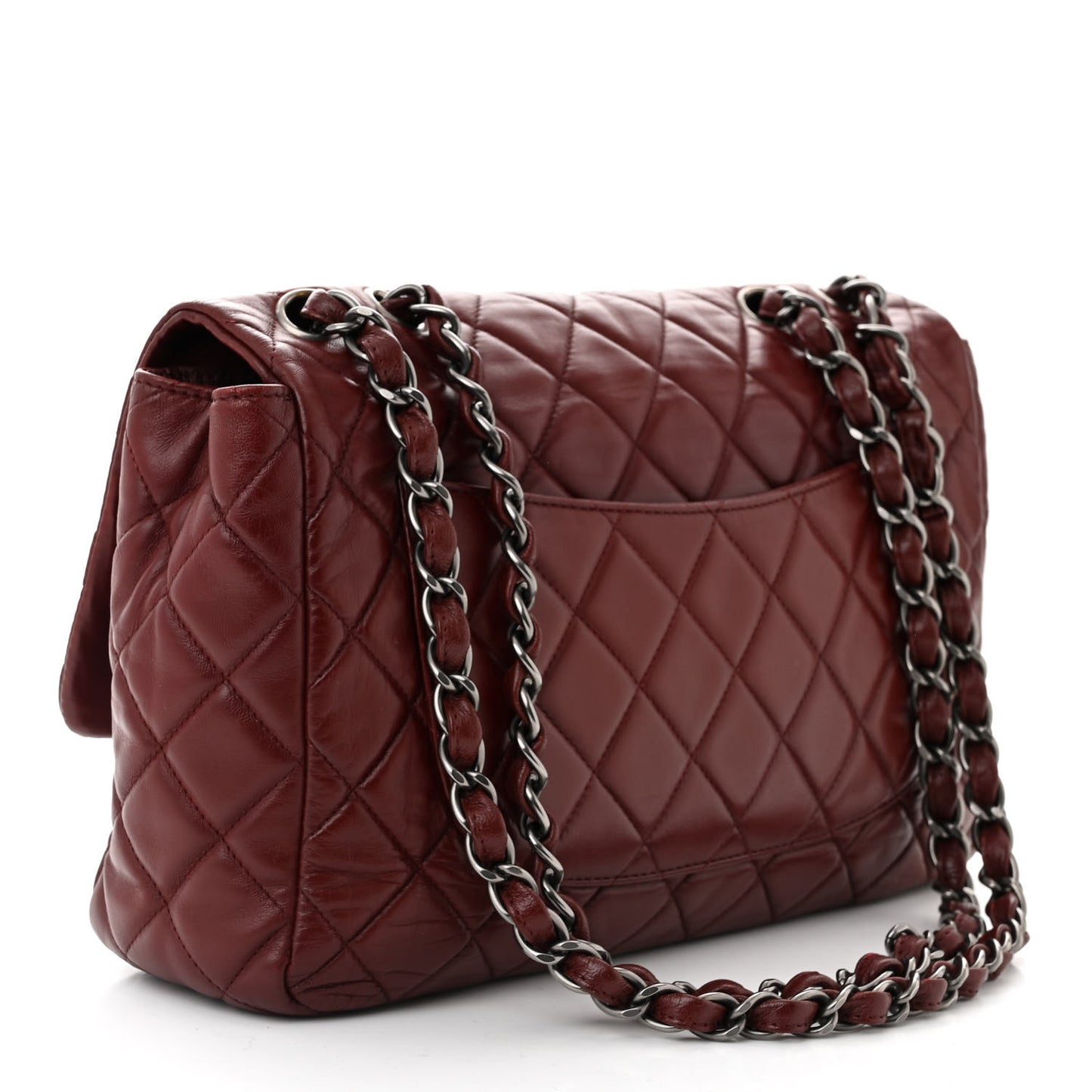 Lambskin Quilted Jumbo Single Flap Dark Red