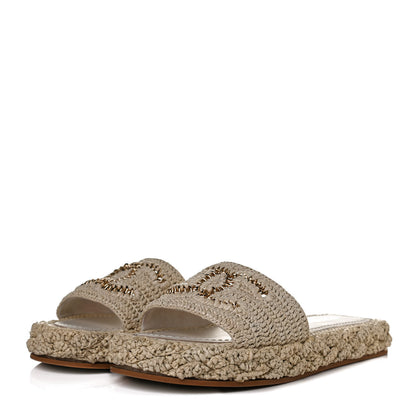 Chanel Raffia CC Espadrille Slip On Sandals 36 Beige 3 of 12