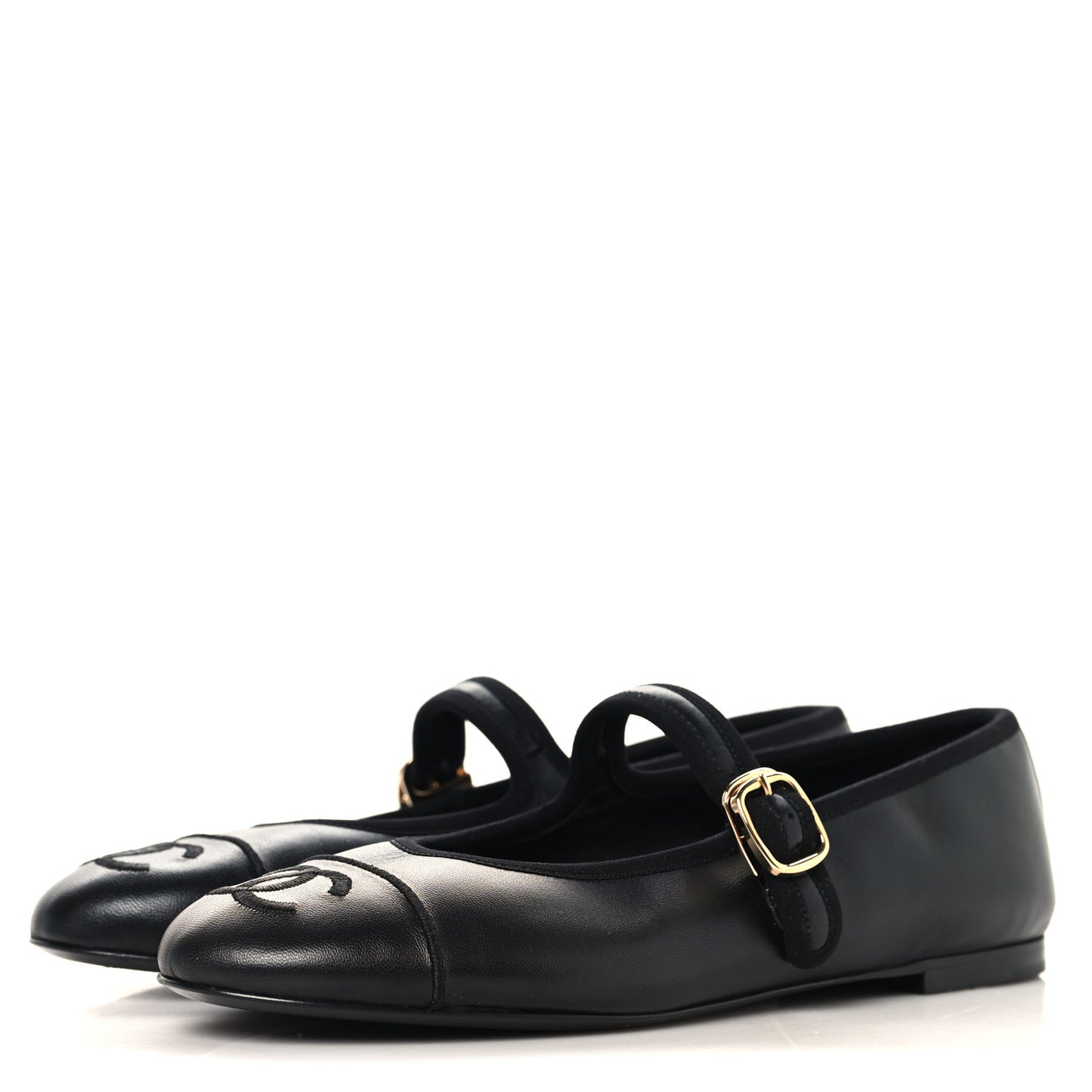Lambskin Mary Jane Flats 38 Black