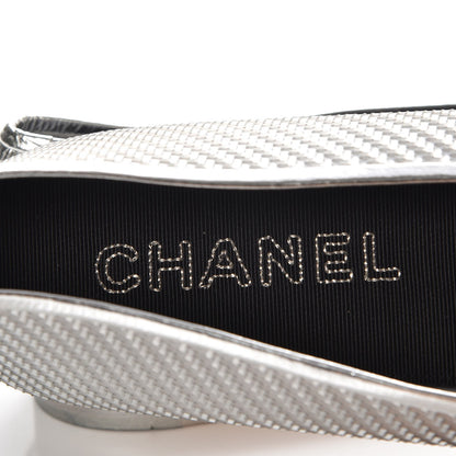 Chanel Metallic PVC Grosgrain Cap Toe Ballerina Flats 40.5 Silver Black 6 of 9