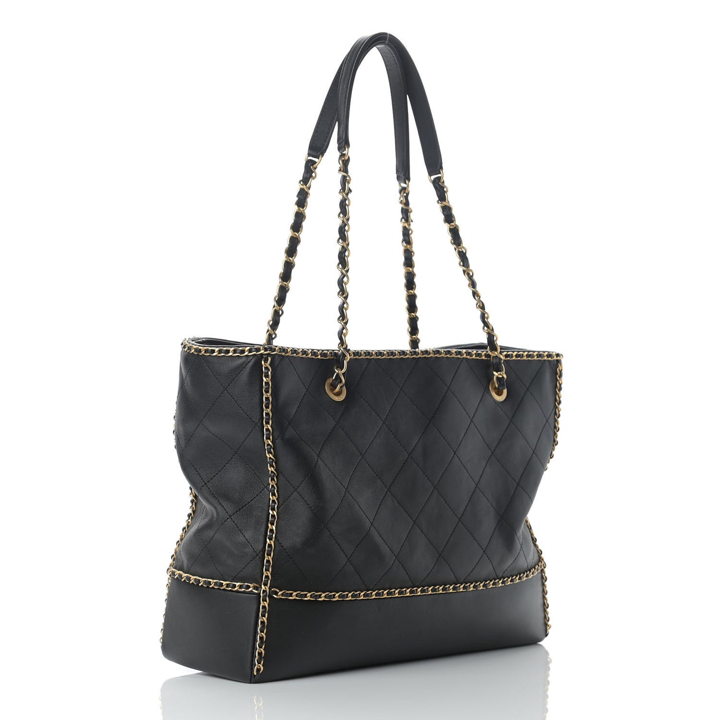 Calfskin Quilted Chain Lines Shopping Tote Black