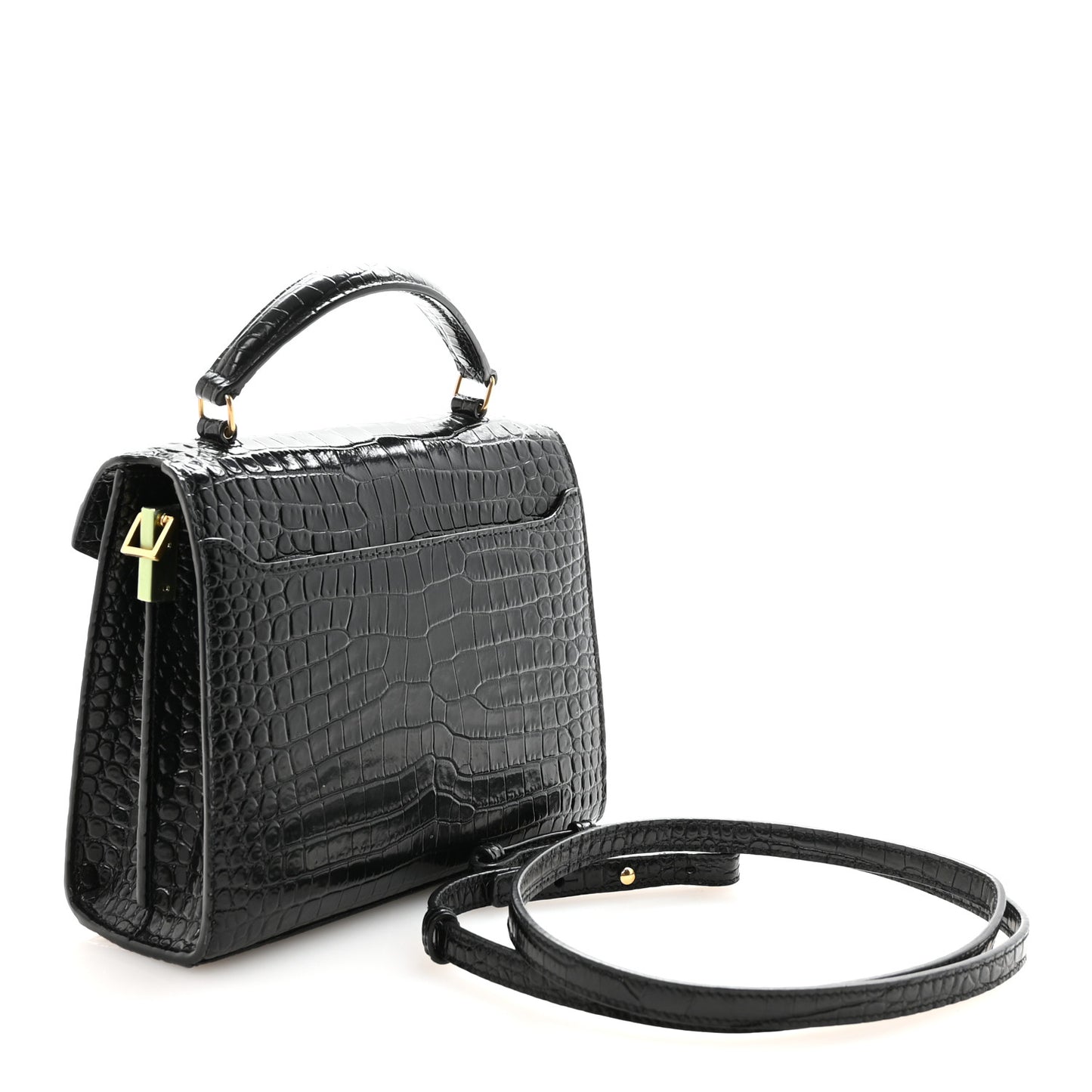 Calfskin Crocodile Embossed Mini Classic Monogram Cassandra Top Handle Black
