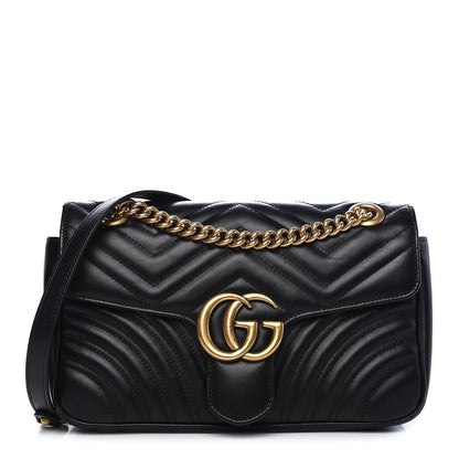 Gucci Calfskin Matelasse Small GG Marmont Shoulder Bag Black 1 of 10
