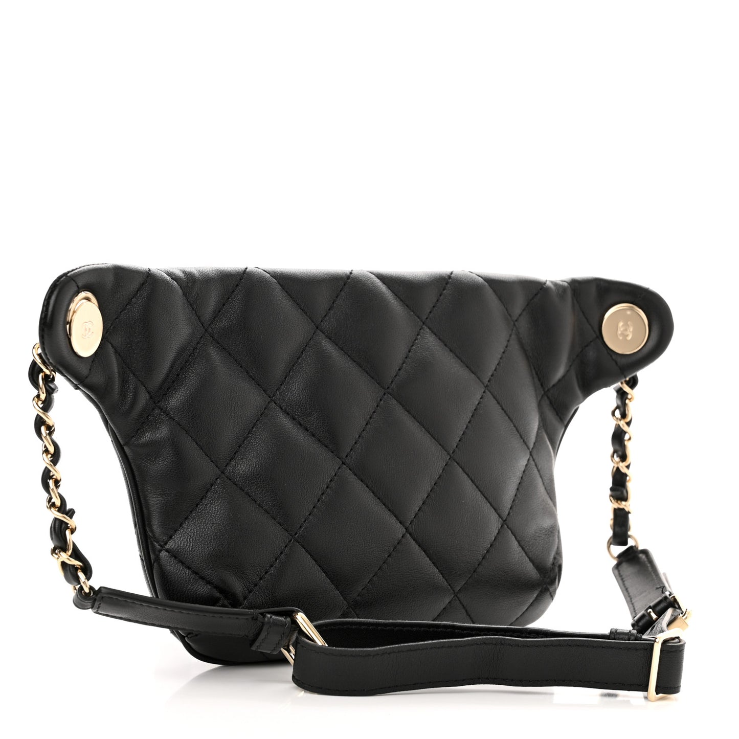 Lambskin Quilted Waist Belt Bag Black