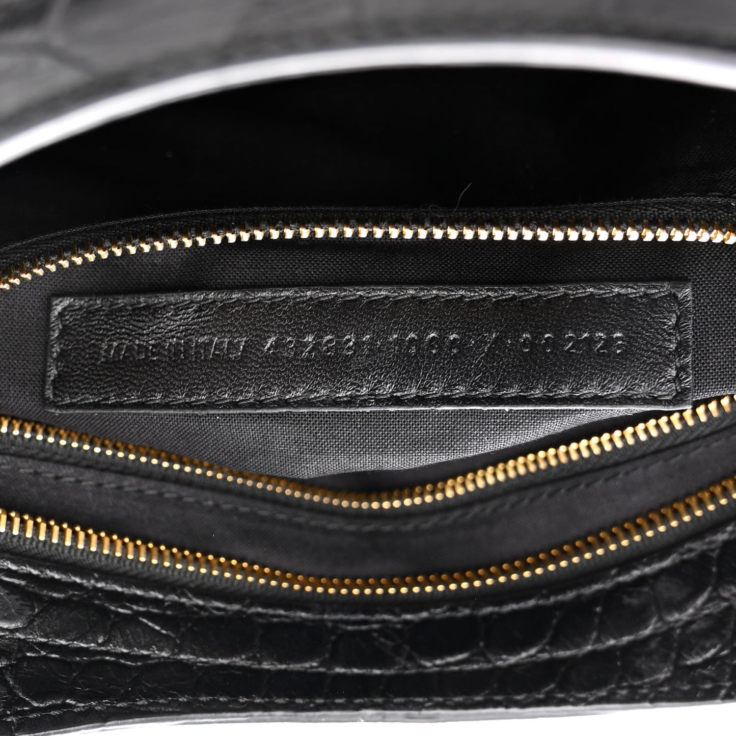 Calfskin Crocodile Embossed Gold Metallic Edge Hardware S City Black